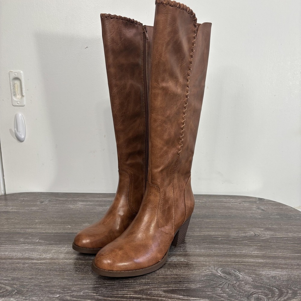 New! Frye And Co Tove Boots Womens Size 6 Brown Knee High Riding Block Heel Zip